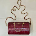 Chanel AP5390 Calfskin Crocodile Embossed Mini Bowling Clutch With Chain Wine Red