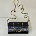 Chanel AP5390 Calfskin Crocodile Embossed Mini Bowling Clutch With Chain Black