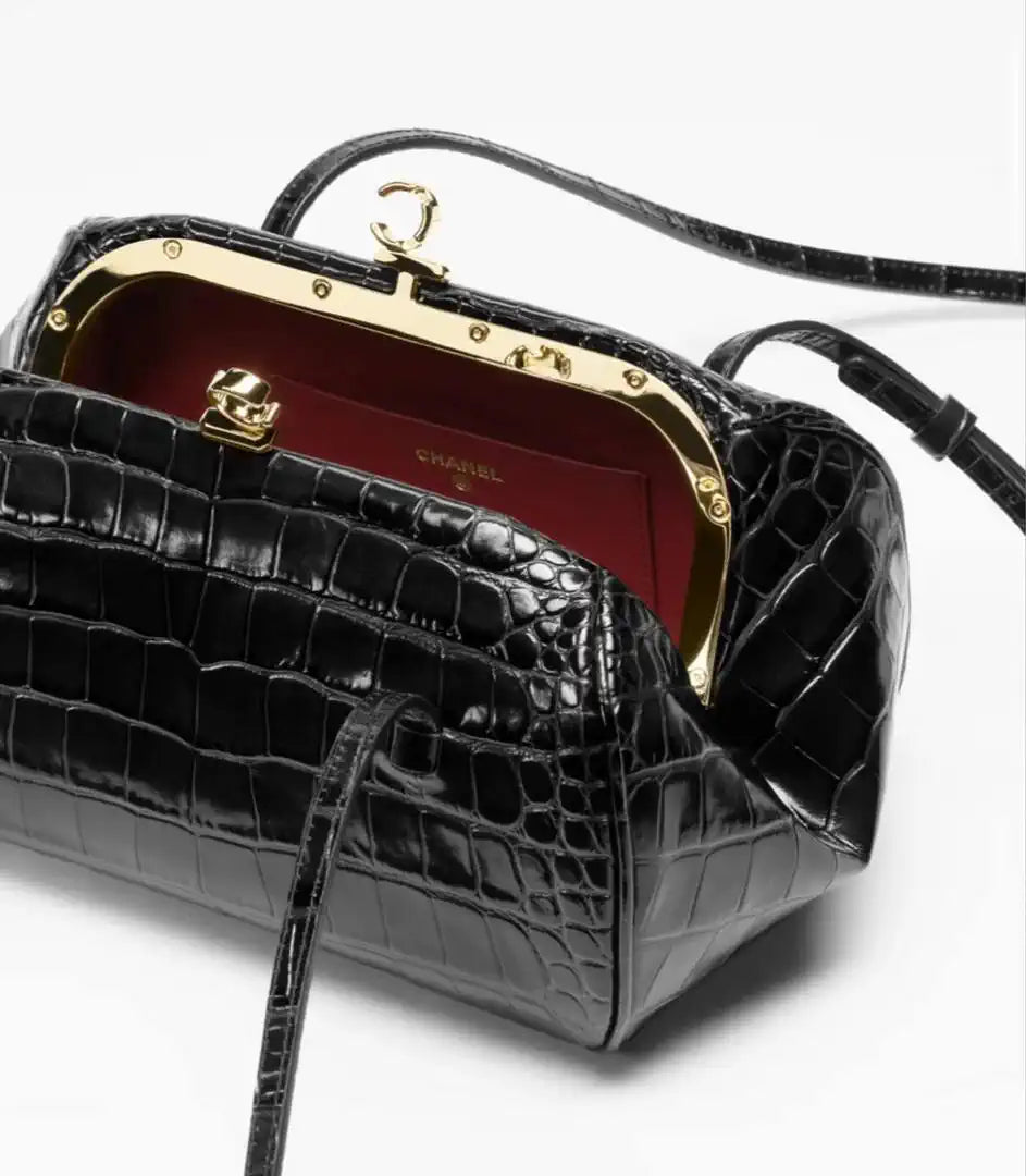 Chanel AP6424 Crocodile Embossed Calfskin Gold-Tone Metal Black