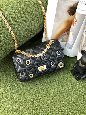 Chanel AS0874 Mini 2.55 Handbag Calfskin Strass Glass Pearls Black Gold - Default Title - View 1