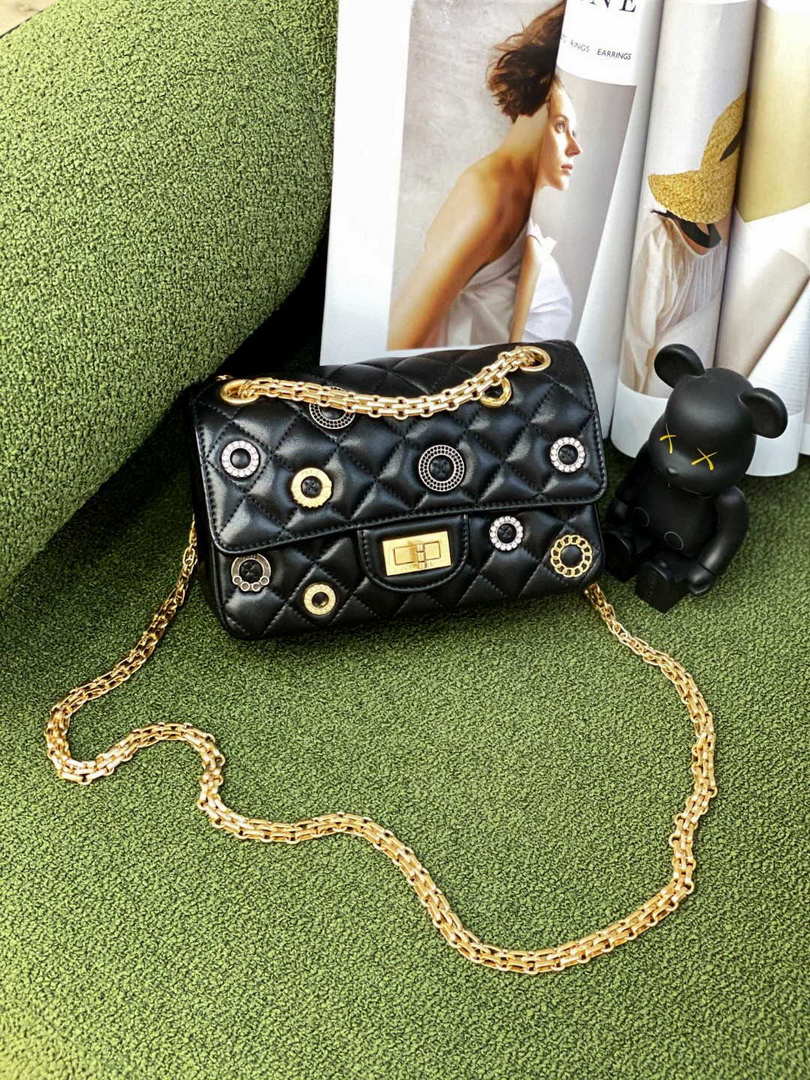 Chanel AS0874 Mini 2.55 Handbag Calfskin Strass Glass Pearls Black Gold - Default Title - View 2