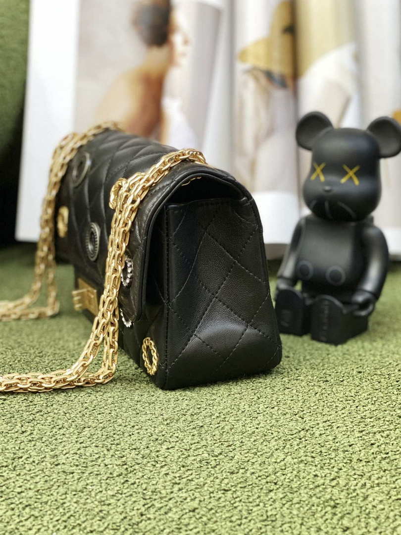 Chanel AS0874 Mini 2.55 Handbag Calfskin Strass Glass Pearls Black Gold - Default Title - View 7