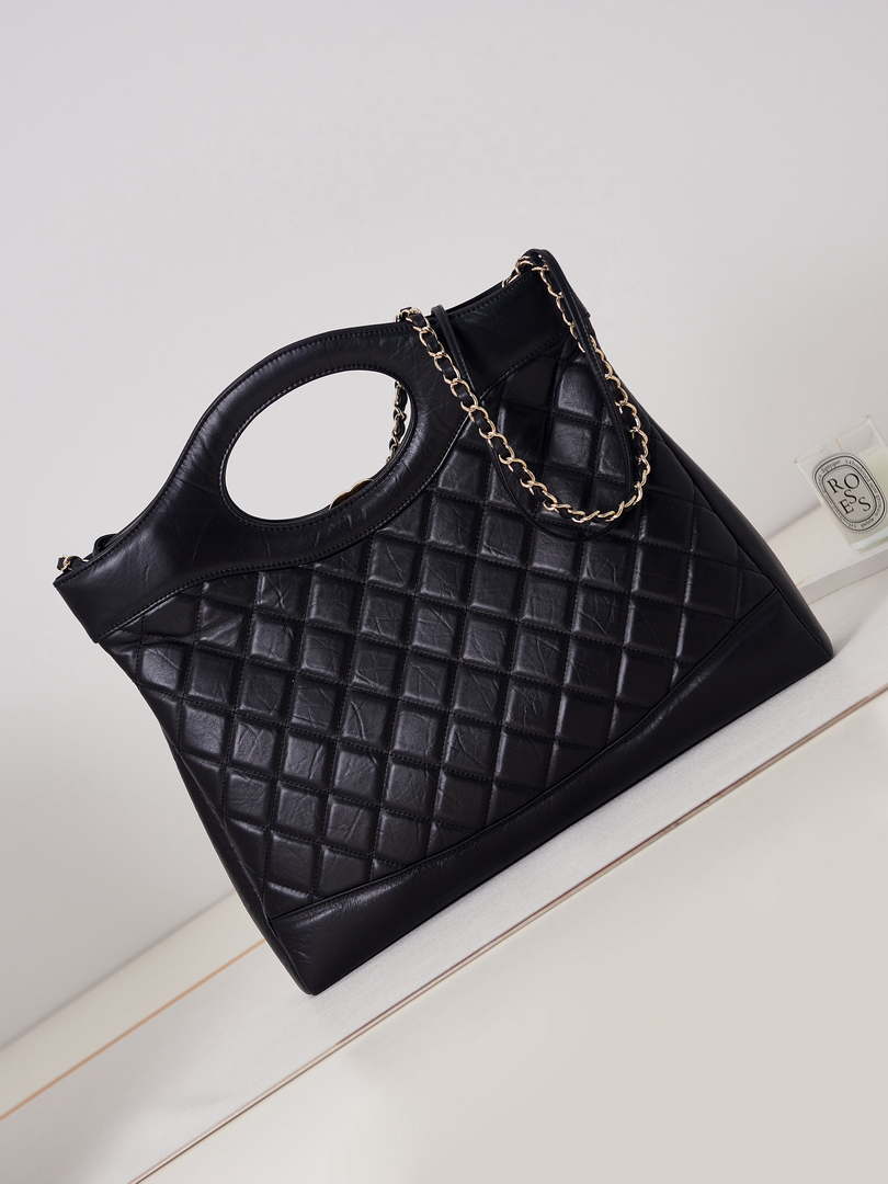 Chanel AS1010 31 Larage Shopping Bag Shiny Lambskin Black