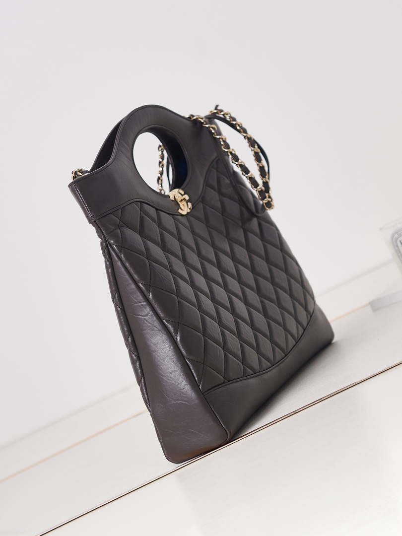 Chanel AS1010 31 Larage Shopping Bag Shiny Lambskin Dark Borwn