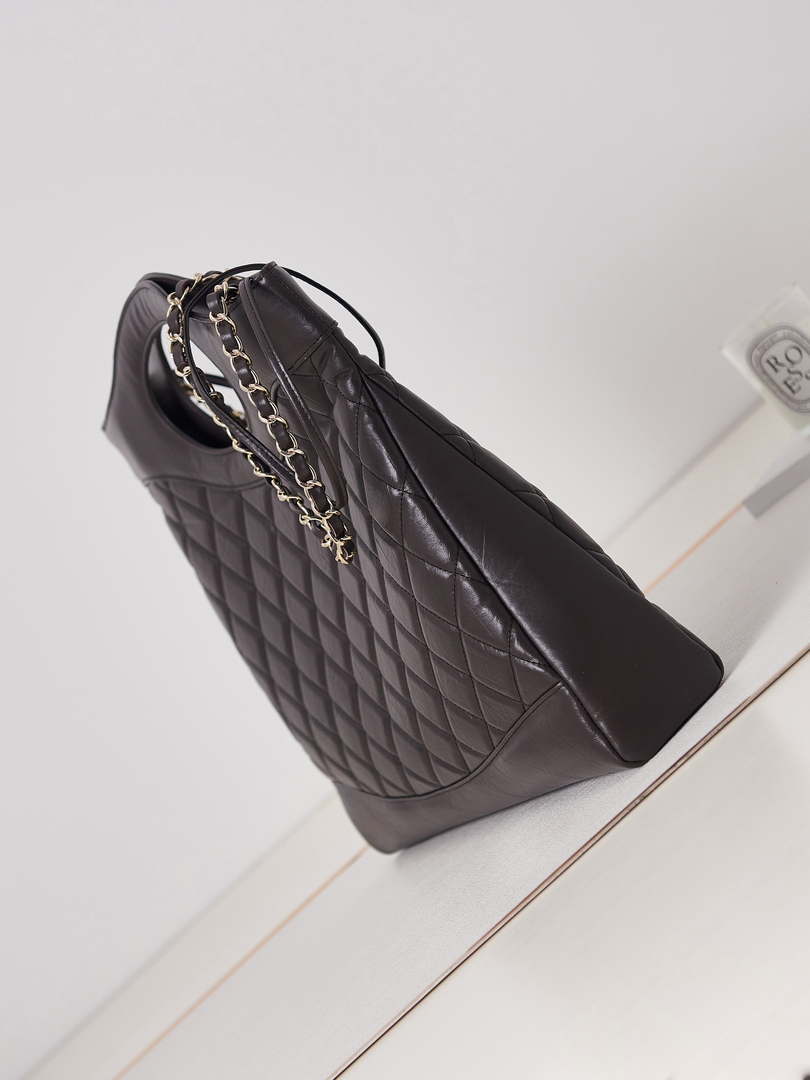 Chanel AS1010 31 Larage Shopping Bag Shiny Lambskin Dark Borwn