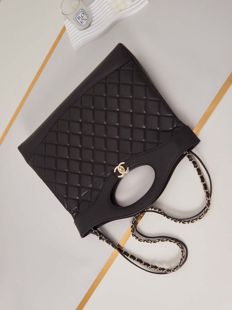 Chanel AS1010 31 Larage Shopping Bag Shiny Lambskin Dark Borwn