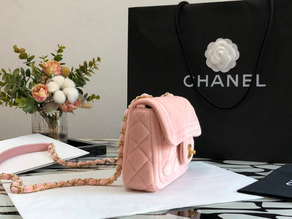 Chanel AS1115 Flap Bag Classic Velvet Light Pink