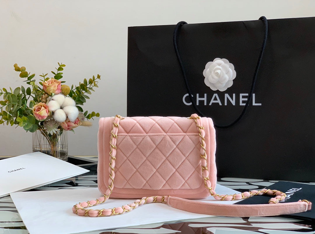 Chanel AS1115 Flap Bag Classic Velvet Light Pink
