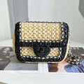 Chanel AS1115 Small Flap bag Raffia 18cm Beige & Black - Default Title - View 1