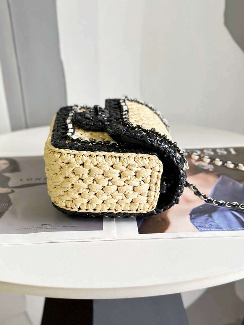 Chanel AS1115 Small Flap bag Raffia 18cm Beige & Black - Default Title - View 2