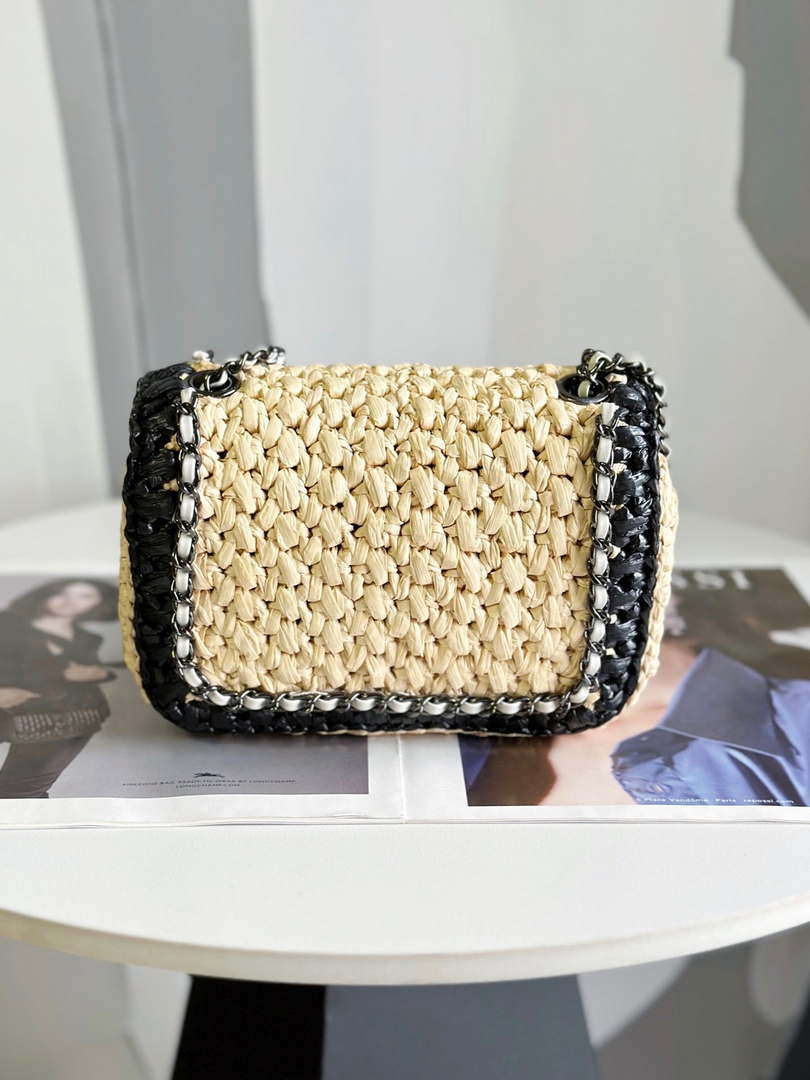 Chanel AS1115 Small Flap bag Raffia 18cm Beige & Black - Default Title - View 3