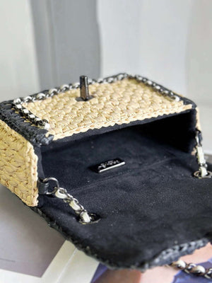 Chanel AS1115 Small Flap bag Raffia 18cm Beige & Black - Default Title - View 6