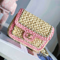 Chanel AS1115 Small Flap bag Raffia 18cm Beige & Pink - Default Title - View 1