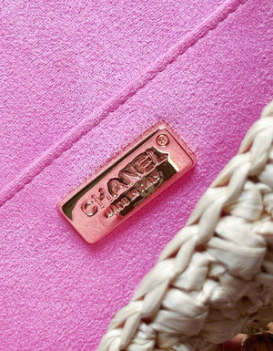 Chanel AS1115 Small Flap bag Raffia 18cm Beige & Pink - Default Title - View 9