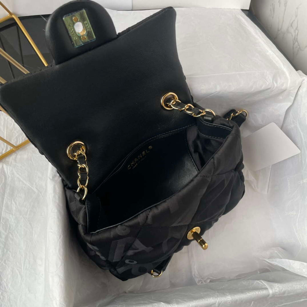 Chanel AS1115 Small Flap bag Satin fabric Black