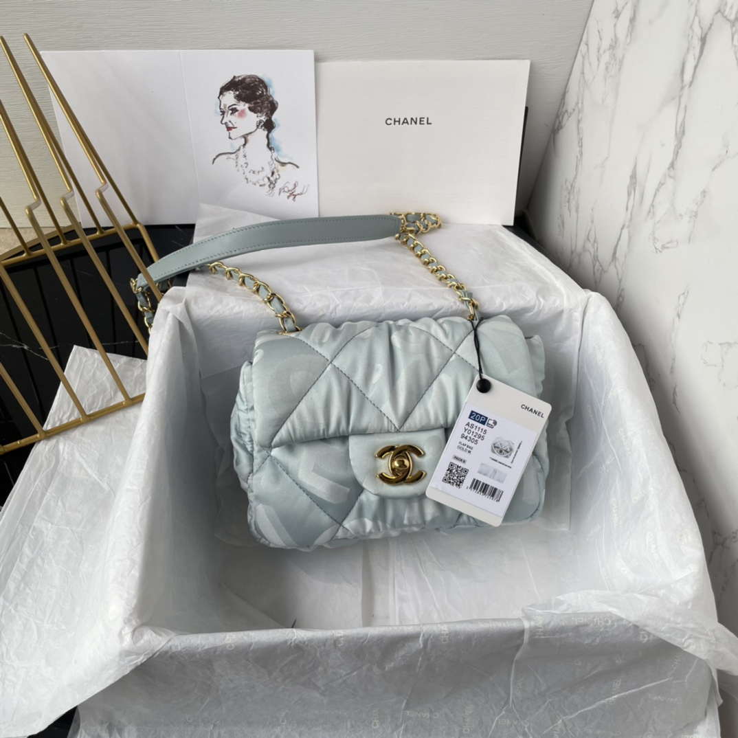 Chanel AS1115 Small Flap bag Satin fabric Light blue - Default Title - View 1