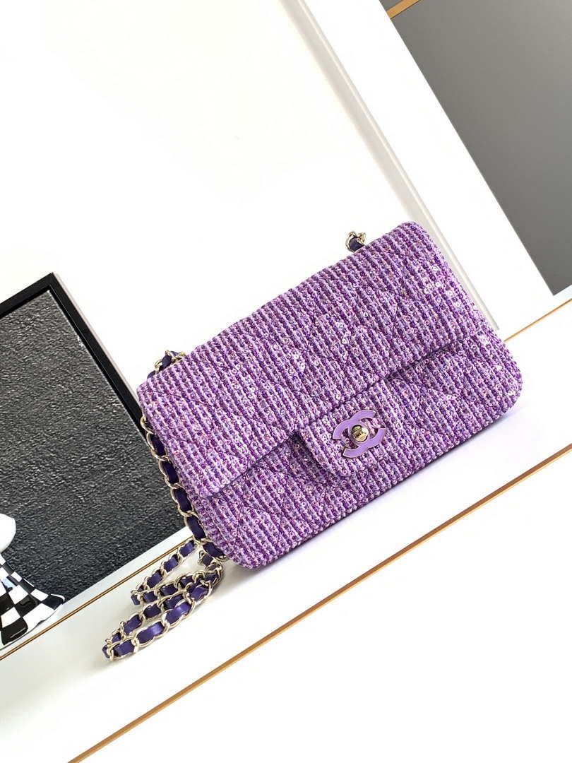 Chanel AS1116 24C Mini Flap Bag 20cm A69900 Tweed Purple - Default Title - View 1