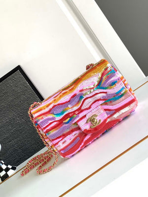 Chanel AS1116 24SS CF Mini Flap Bag A69900 Symphony gradient beads Pink Lambskin - Default Title - View 1
