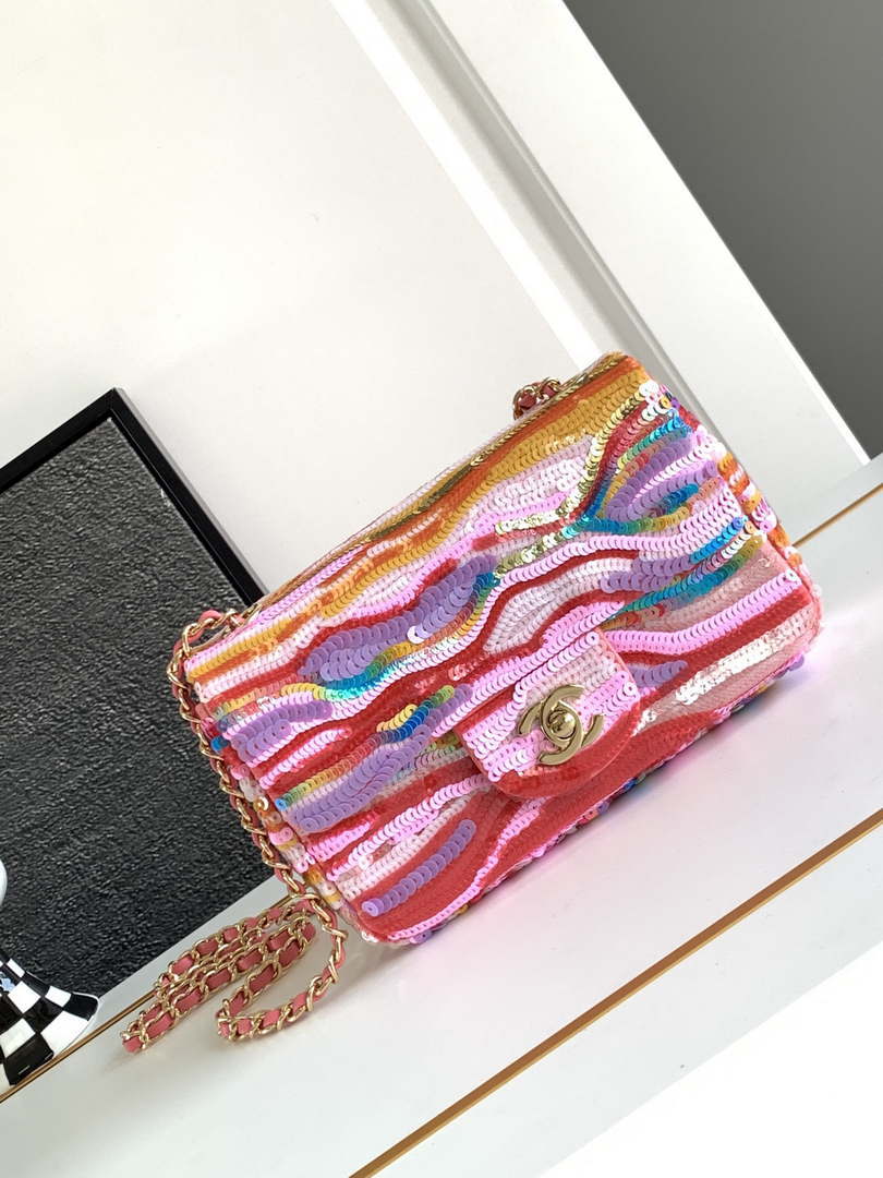 Chanel AS1116 24SS CF Mini Flap Bag A69900 Symphony gradient beads Pink Lambskin - Default Title - View 1