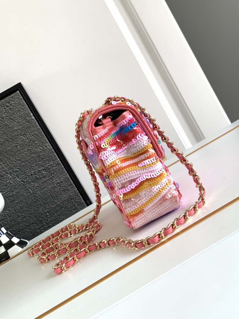 Chanel AS1116 24SS CF Mini Flap Bag A69900 Symphony gradient beads Pink Lambskin - Default Title - View 2