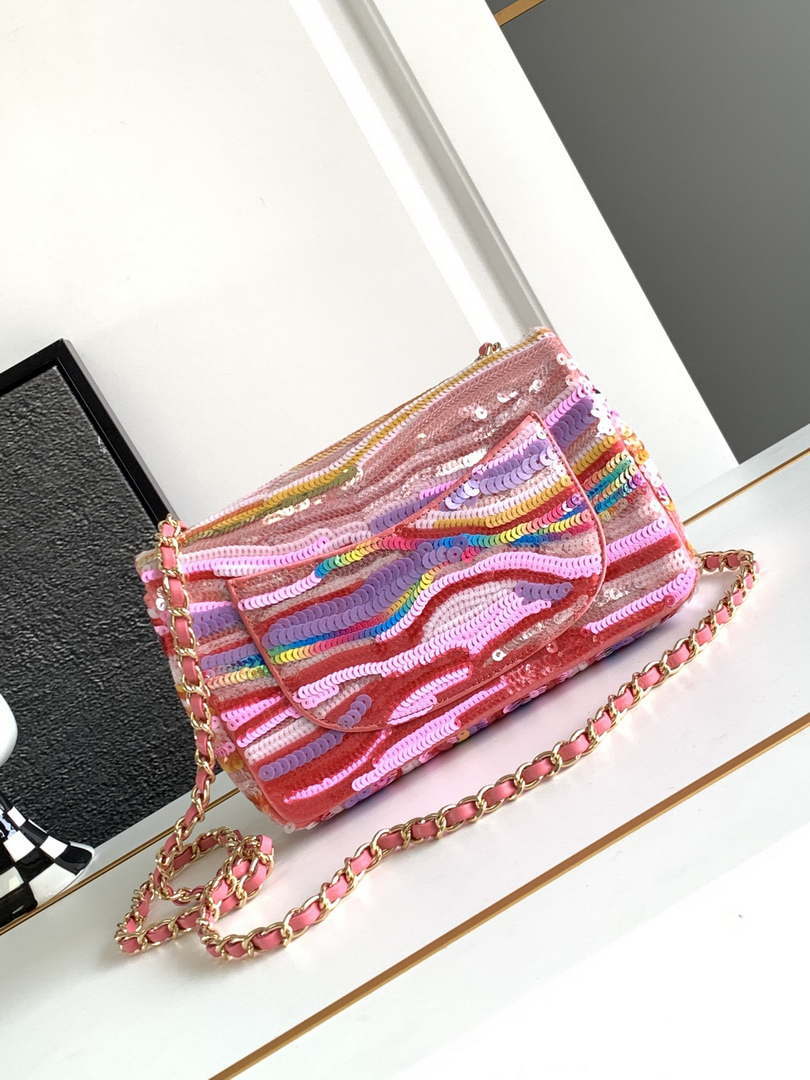 Chanel AS1116 24SS CF Mini Flap Bag A69900 Symphony gradient beads Pink Lambskin