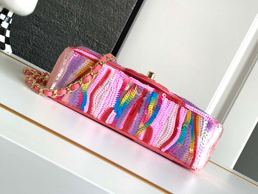 Chanel AS1116 24SS CF Mini Flap Bag A69900 Symphony gradient beads Pink Lambskin