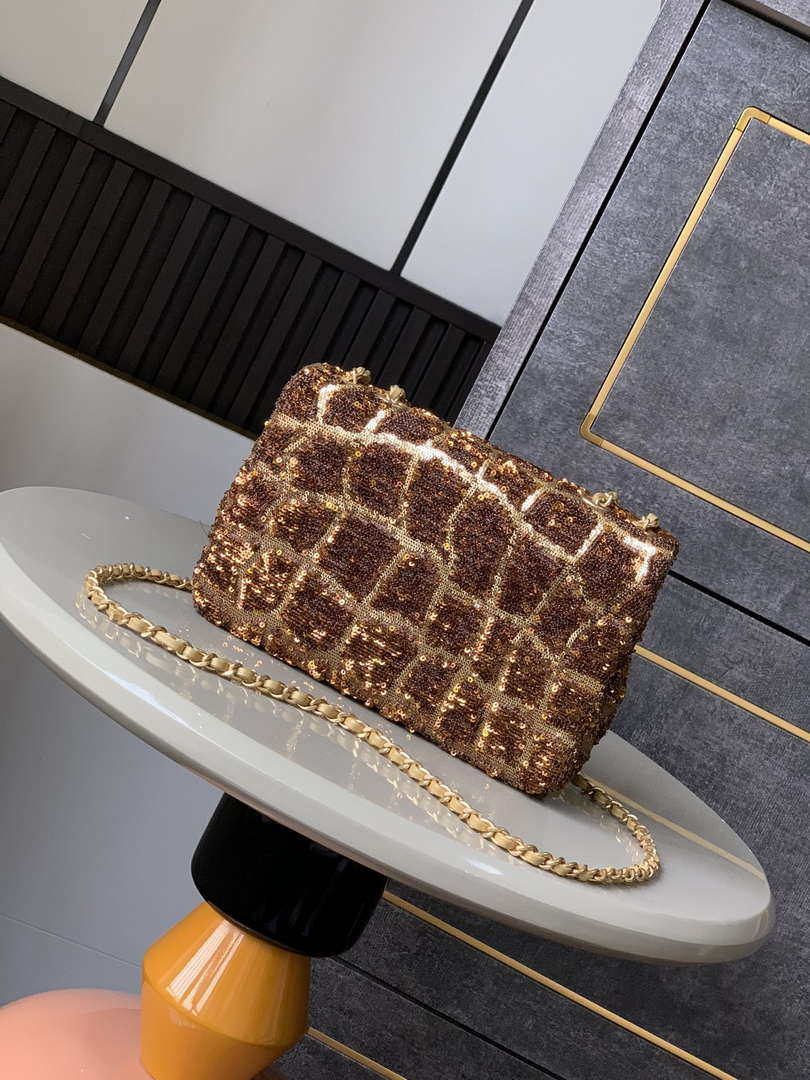 Chanel AS1116 25C Mini Flap Bag 20cm A69900 White dense sequins Gold