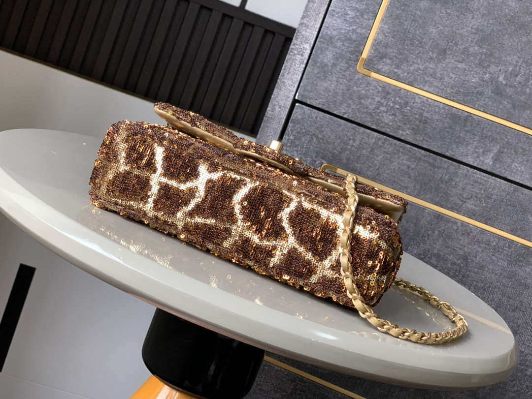 Chanel AS1116 25C Mini Flap Bag 20cm A69900 White dense sequins Gold