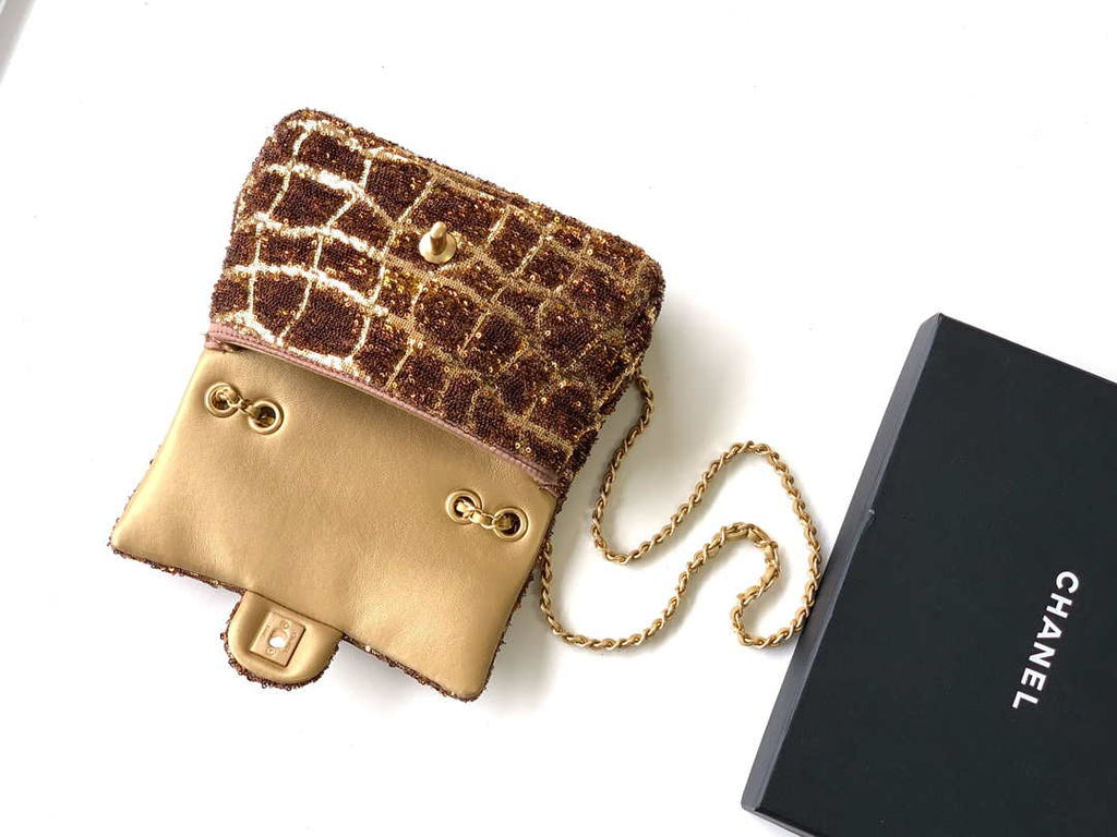 Chanel AS1116 25C Mini Flap Bag 20cm A69900 White dense sequins Gold
