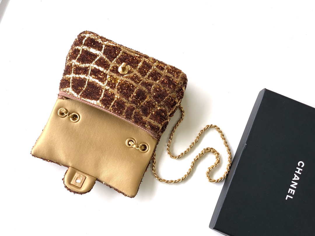 Chanel AS1116 25C Mini Flap Bag 20cm A69900 White dense sequins Gold - Default Title - View 5
