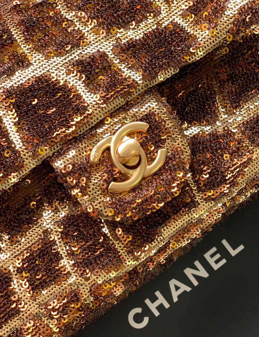 Chanel AS1116 25C Mini Flap Bag 20cm A69900 White dense sequins Gold - Default Title - View 6