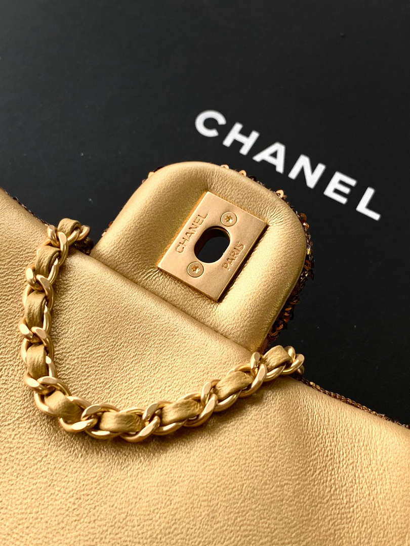 Chanel AS1116 25C Mini Flap Bag 20cm A69900 White dense sequins Gold