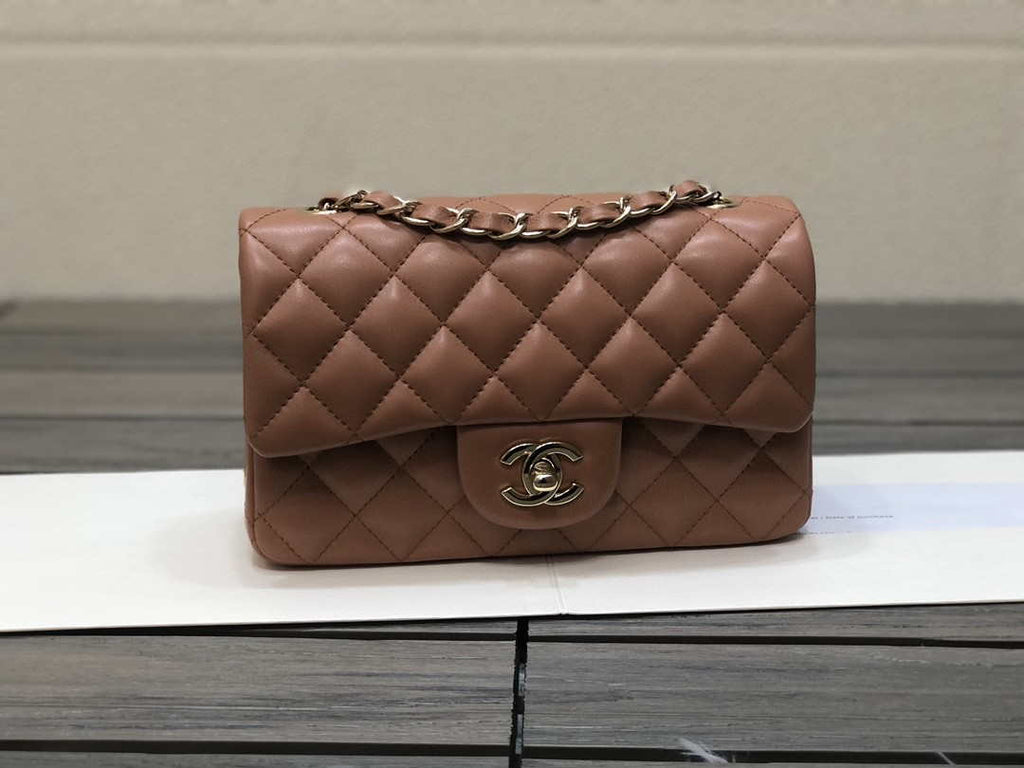 Chanel A01112 Flap Handbag Classic bag Lambskin Brown Shiny Gold