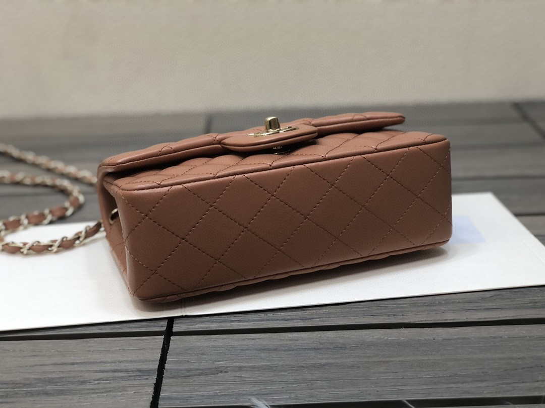 Chanel A01112 Flap Handbag Classic bag Lambskin Brown Shiny Gold - Default Title - View 7
