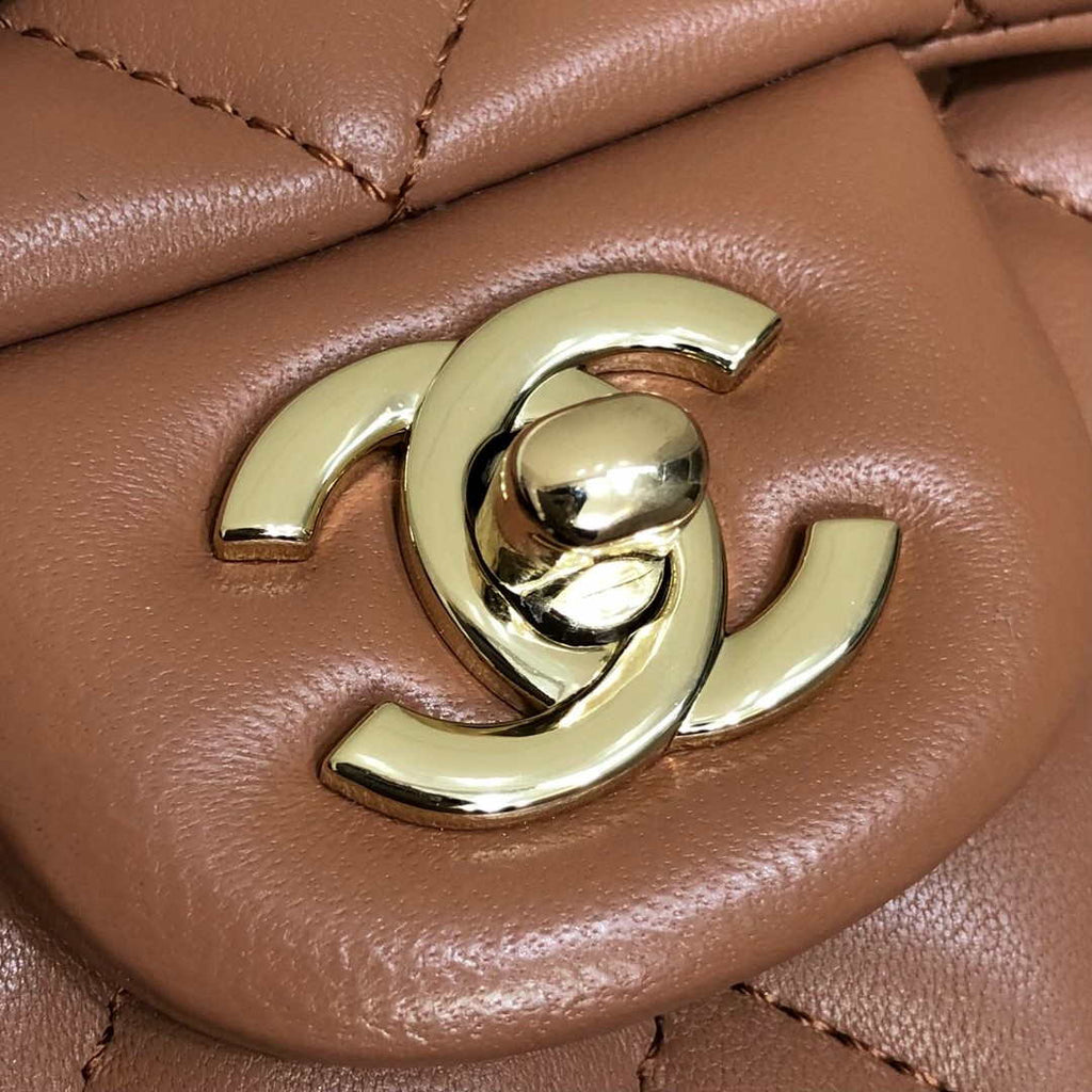 Chanel A01112 Flap Handbag Classic bag Lambskin Brown Shiny Gold