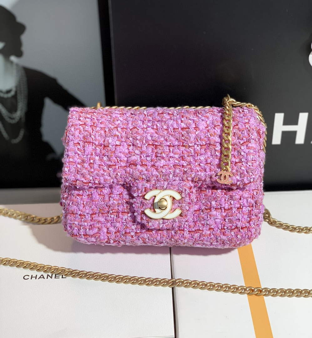 Chanel AS1116 Mini Flap bag 18cm Tweed Pink - Default Title - View 1