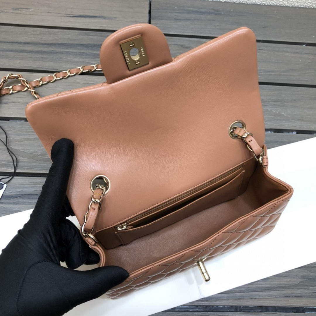 Chanel A69900 Mini Flap Handbag Classic bag Lambskin Brown 1116 Shiny Gold - Default Title - View 8