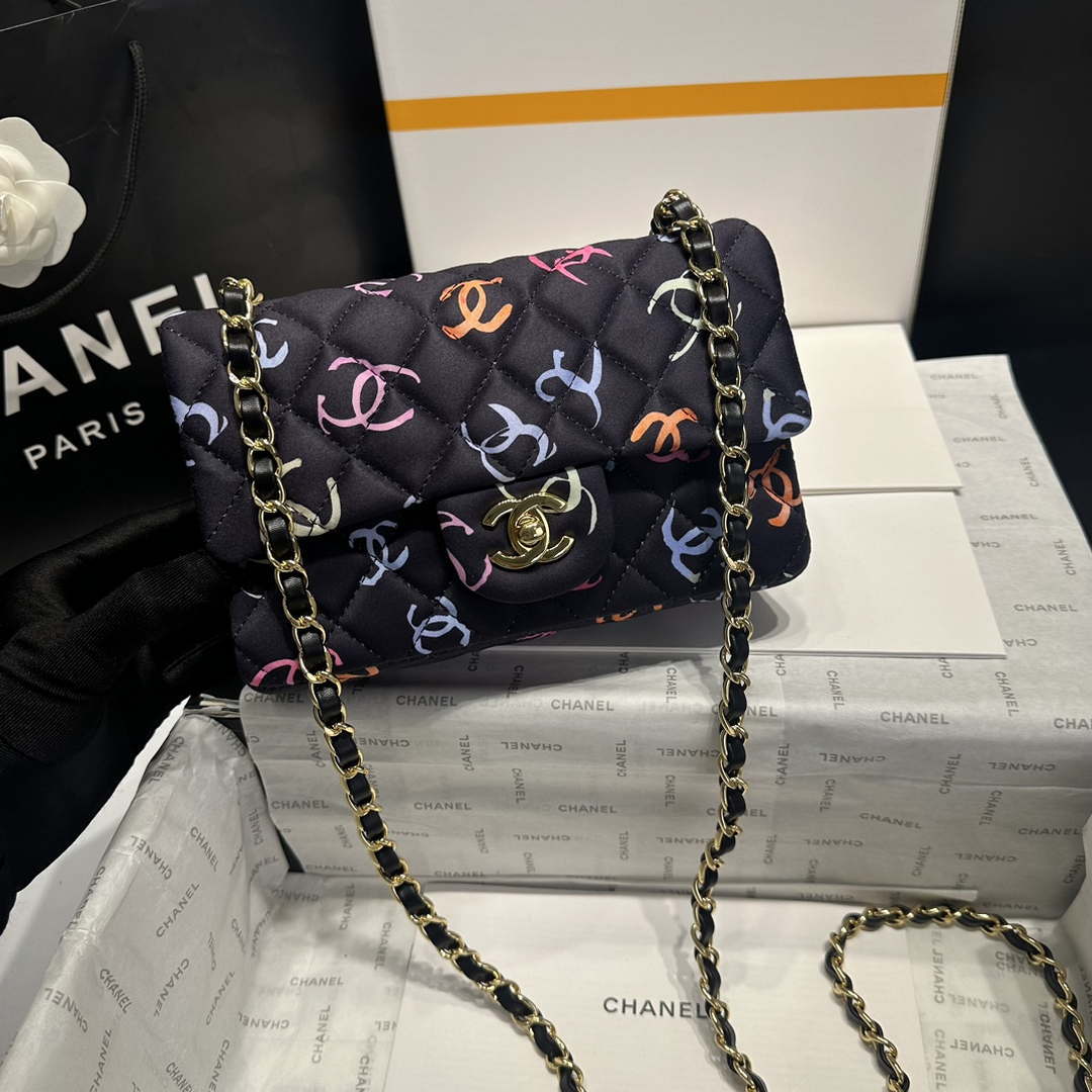 Chanel AS1116 Printed Fabric & Gold Metal Black & Multicolour - Default Title - View 1