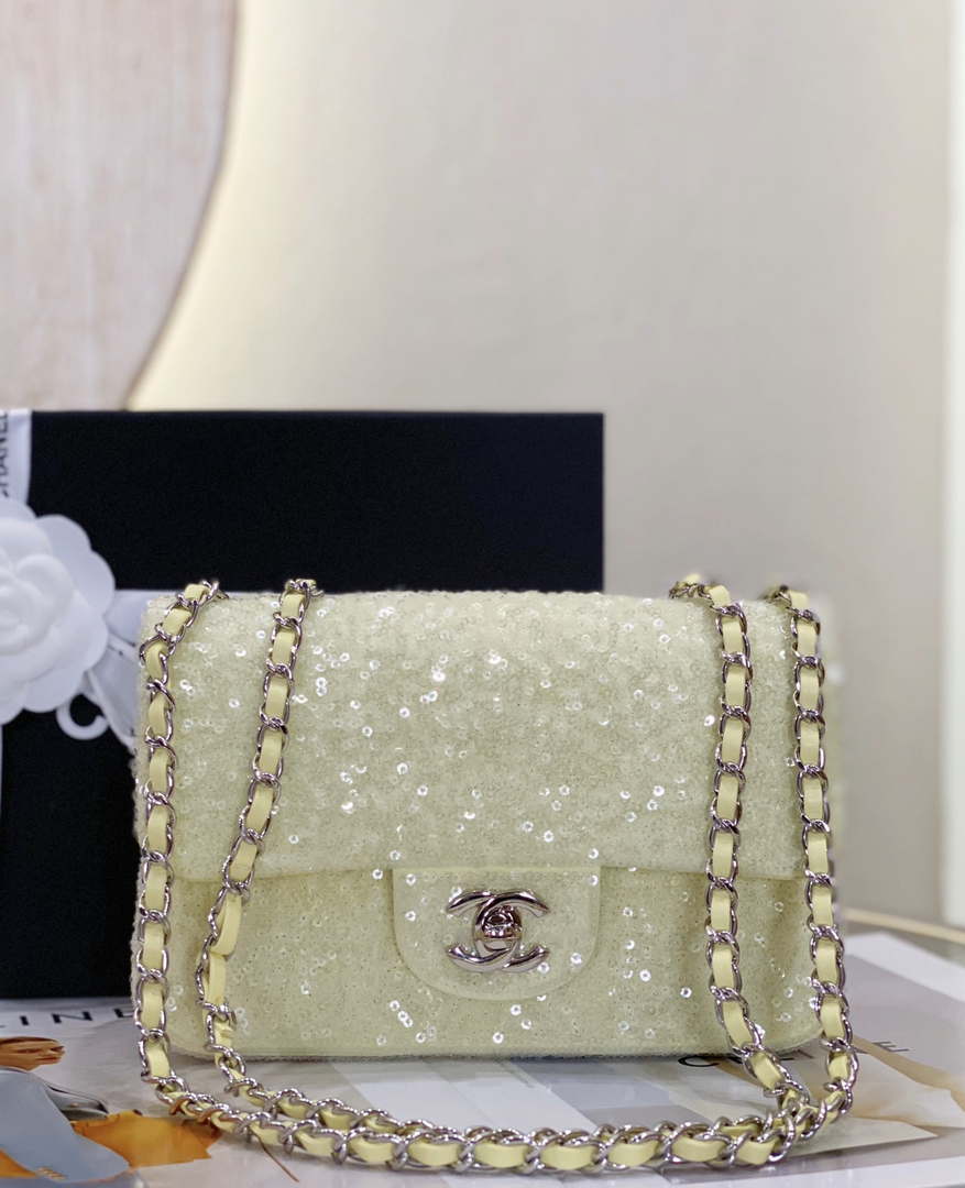 Chanel AS1116 Samll Flap sequin bag sparkling bingbing 20cm Beige - Default Title - View 1