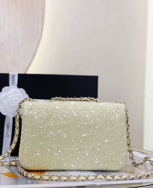 Chanel AS1116 Samll Flap sequin bag sparkling bingbing 20cm Beige - Default Title - View 4