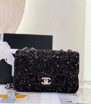 Chanel AS1116 Samll Flap sequin bag sparkling bingbing 20cm Black - Default Title - View 4