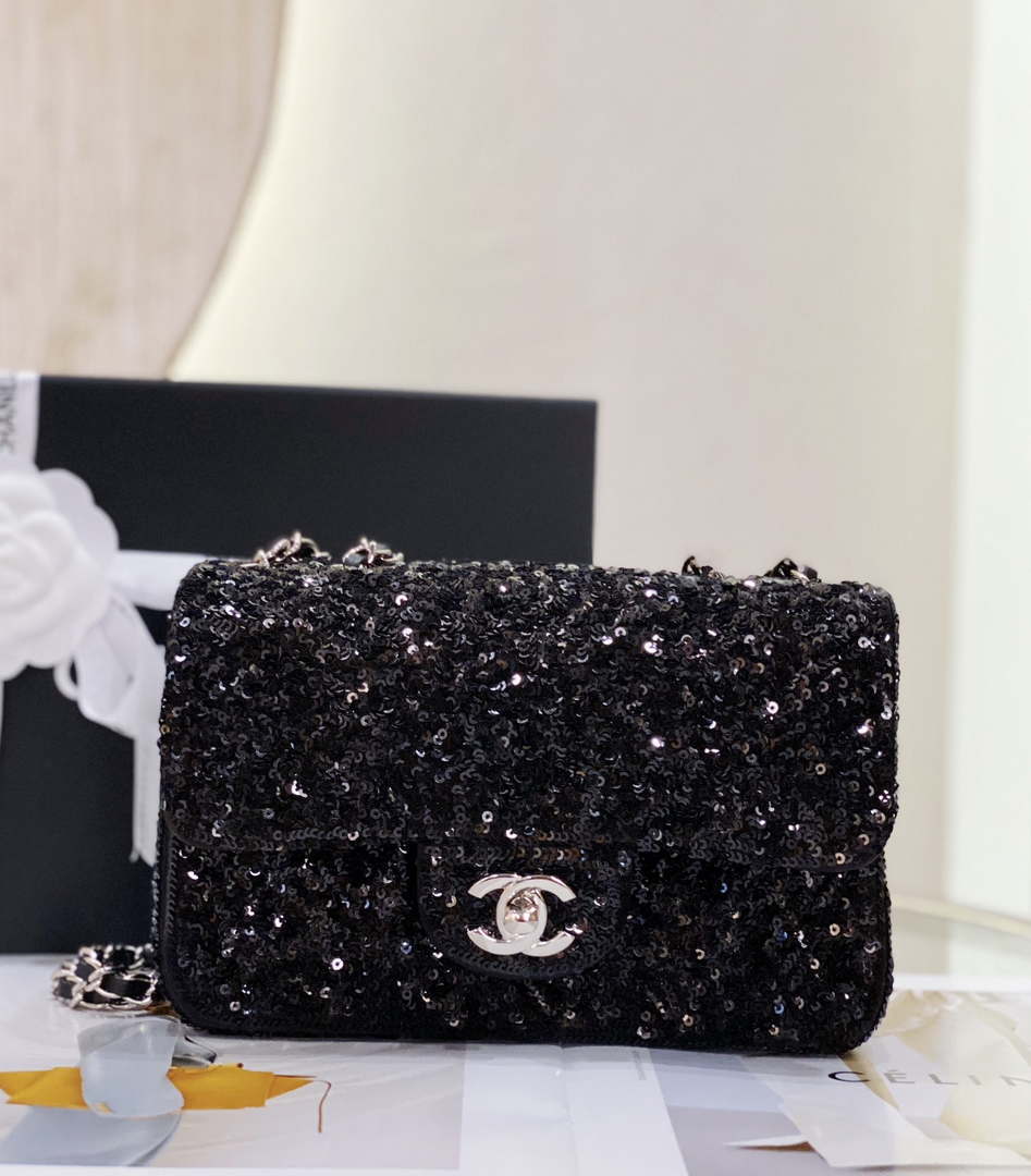 Chanel AS1116 Samll Flap sequin bag sparkling bingbing 20cm Black