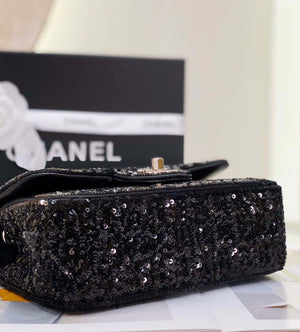 Chanel AS1116 Samll Flap sequin bag sparkling bingbing 20cm Black - Default Title - View 6