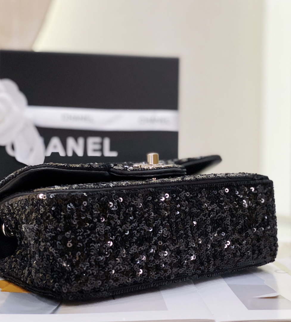 Chanel AS1116 Samll Flap sequin bag sparkling bingbing 20cm Black