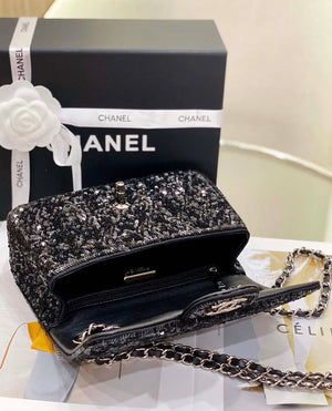 Chanel AS1116 Samll Flap sequin bag sparkling bingbing 20cm Black - Default Title - View 7