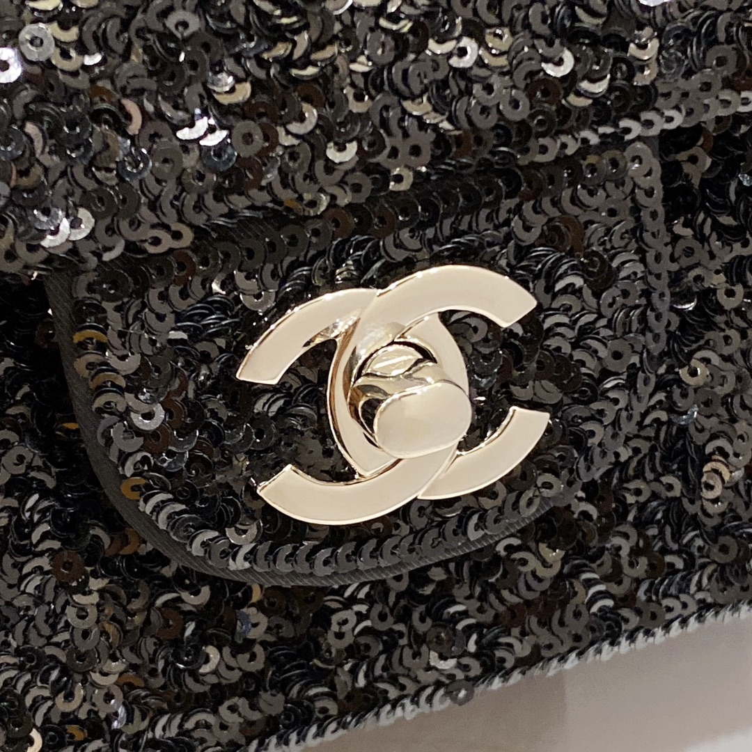 Chanel AS1116 Samll Flap sequin bag sparkling bingbing 20cm Black - Default Title - View 8
