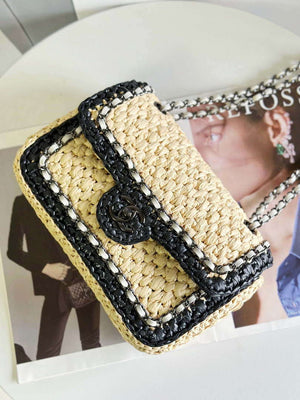 Chanel AS1116 Small Flap bag Raffia A69900 Beige & Black - Default Title - View 2