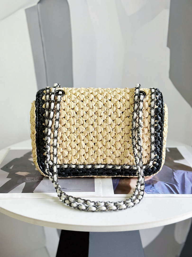 Chanel AS1116 Small Flap bag Raffia A69900 Beige & Black - Default Title - View 3