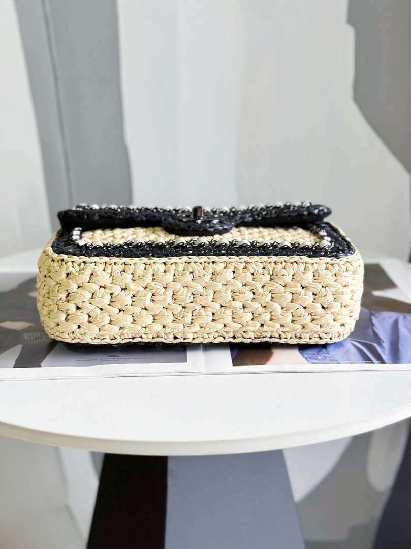 Chanel AS1116 Small Flap bag Raffia A69900 Beige & Black - Default Title - View 4