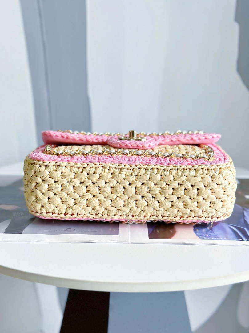 Chanel AS1116 Small Flap bag Raffia A69900 Beige & Pink - Default Title - View 2